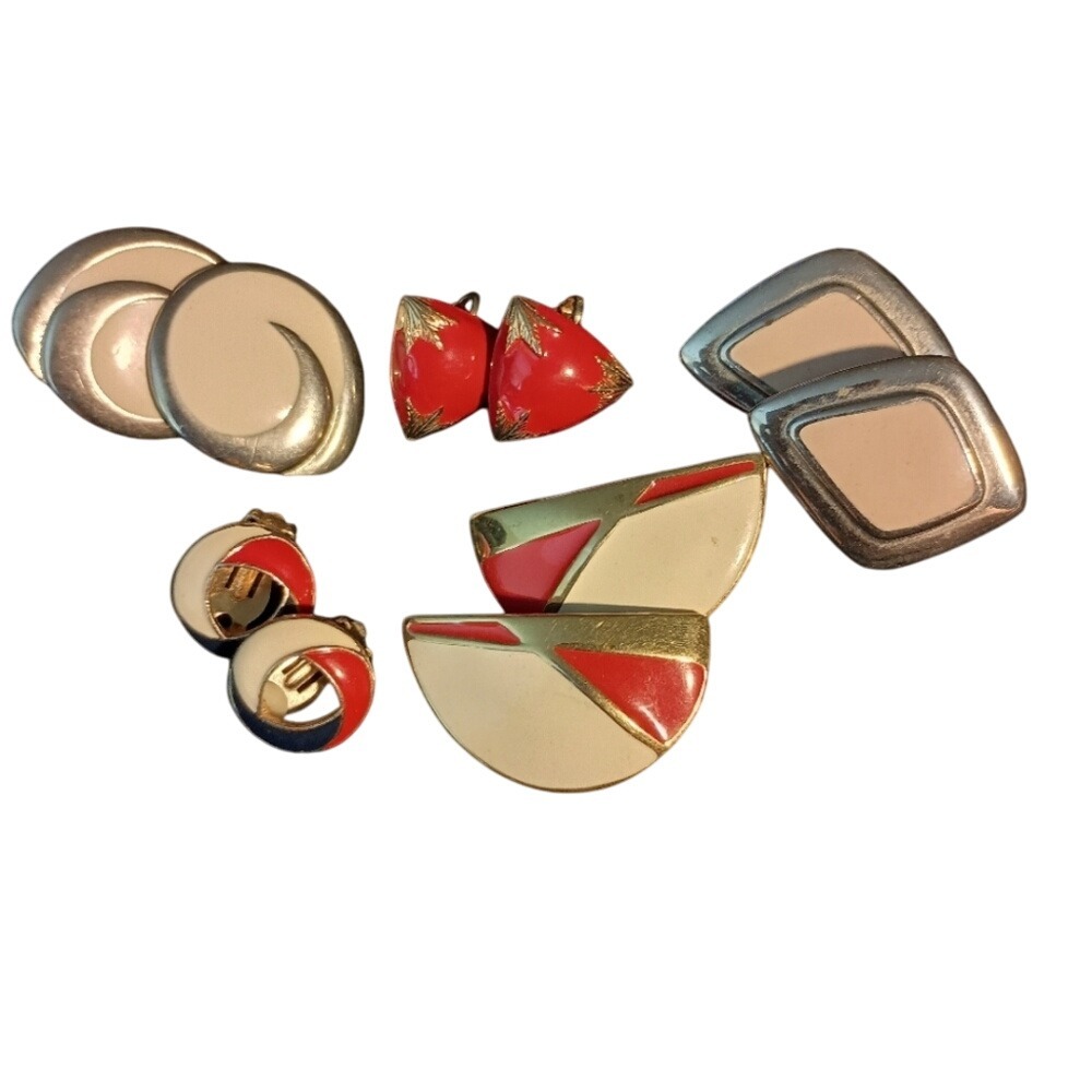 Costume Jewelry lot of 5 red‎ & white Vintage SKUJ070